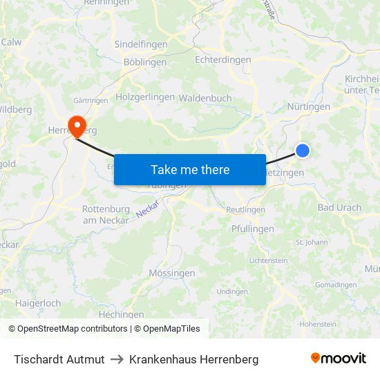 Tischardt Autmut to Krankenhaus Herrenberg map