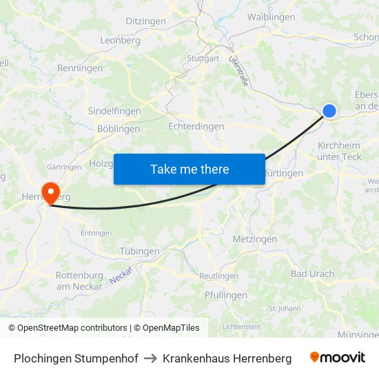 Plochingen Stumpenhof to Krankenhaus Herrenberg map