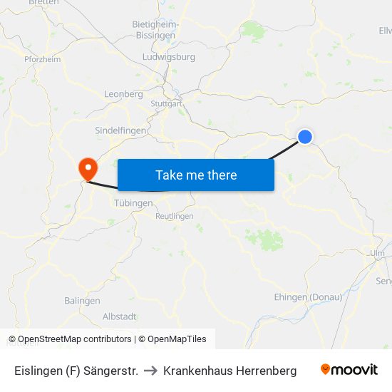 Eislingen (F) Sängerstr. to Krankenhaus Herrenberg map