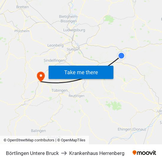 Börtlingen Untere Bruck to Krankenhaus Herrenberg map
