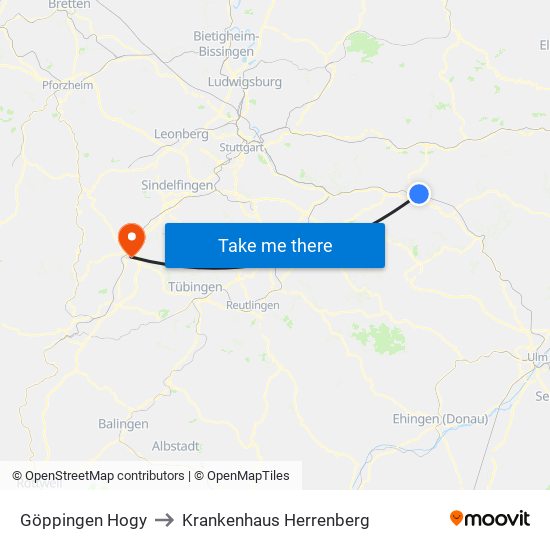 Göppingen Hogy to Krankenhaus Herrenberg map
