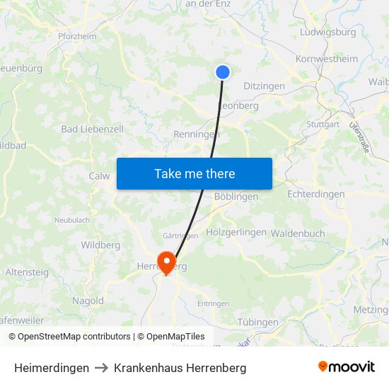 Heimerdingen to Krankenhaus Herrenberg map