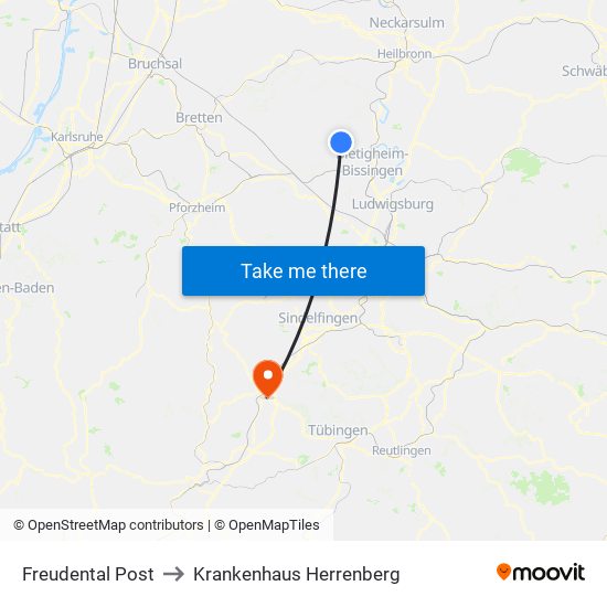 Freudental Post to Krankenhaus Herrenberg map