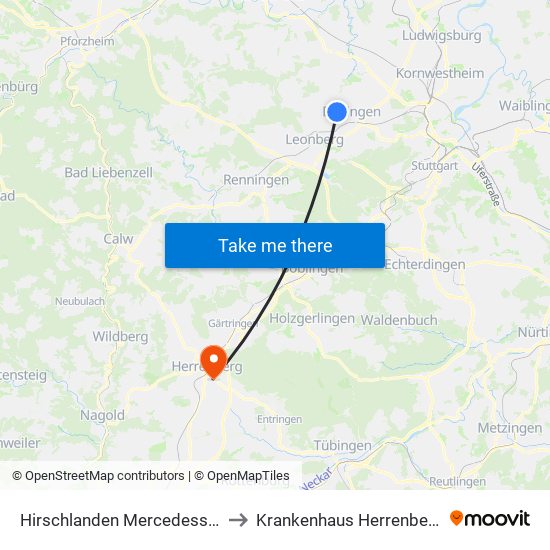 Hirschlanden Mercedesstr. to Krankenhaus Herrenberg map