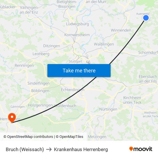 Bruch (Weissach) to Krankenhaus Herrenberg map