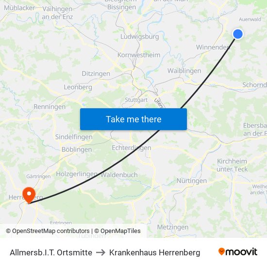 Allmersb.I.T. Ortsmitte to Krankenhaus Herrenberg map