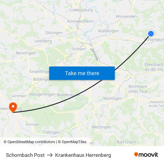 Schornbach Post to Krankenhaus Herrenberg map