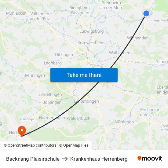 Backnang Plaisirschule to Krankenhaus Herrenberg map
