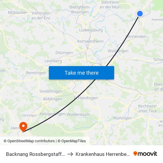 Backnang Rossbergstaffel to Krankenhaus Herrenberg map