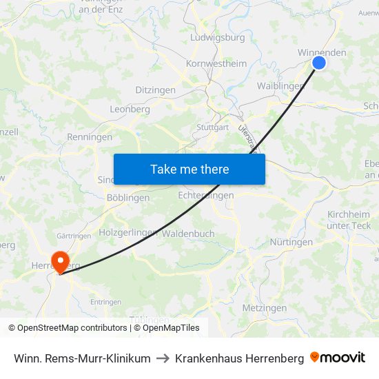 Winn. Rems-Murr-Klinikum to Krankenhaus Herrenberg map