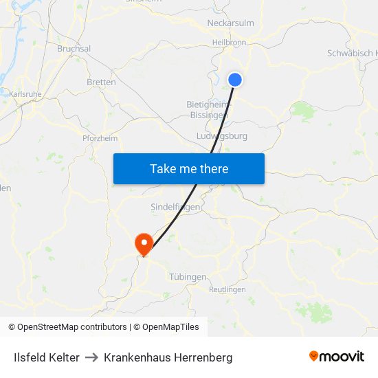 Ilsfeld Kelter to Krankenhaus Herrenberg map