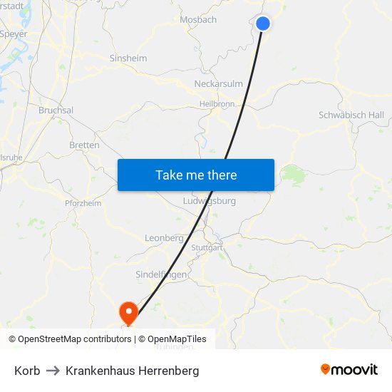 Korb to Krankenhaus Herrenberg map