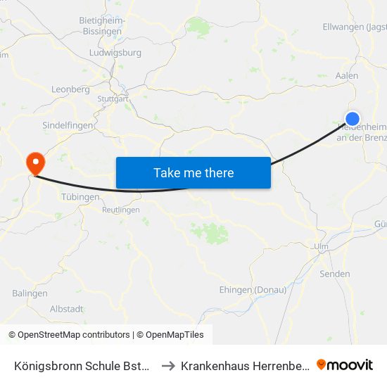 Königsbronn Schule Bstg 1 to Krankenhaus Herrenberg map