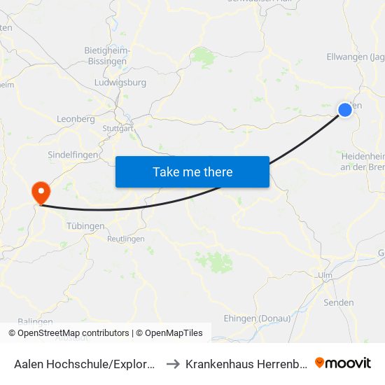 Aalen Hochschule/Explorhino to Krankenhaus Herrenberg map