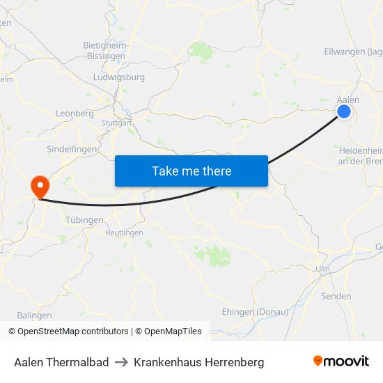 Aalen Thermalbad to Krankenhaus Herrenberg map