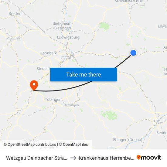 Wetzgau Deinbacher Straße to Krankenhaus Herrenberg map