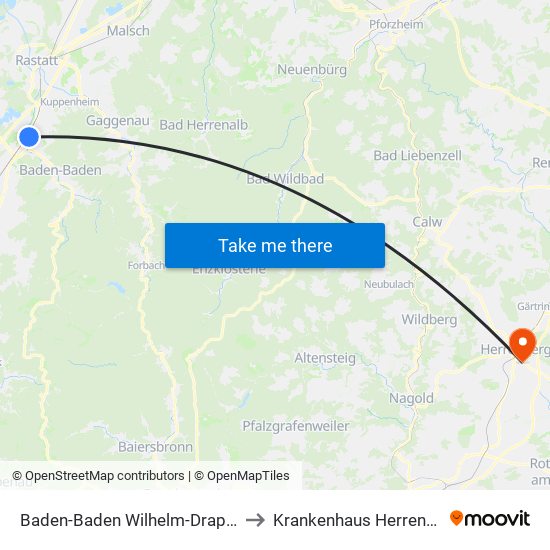 Baden-Baden Wilhelm-Drapp-Str to Krankenhaus Herrenberg map