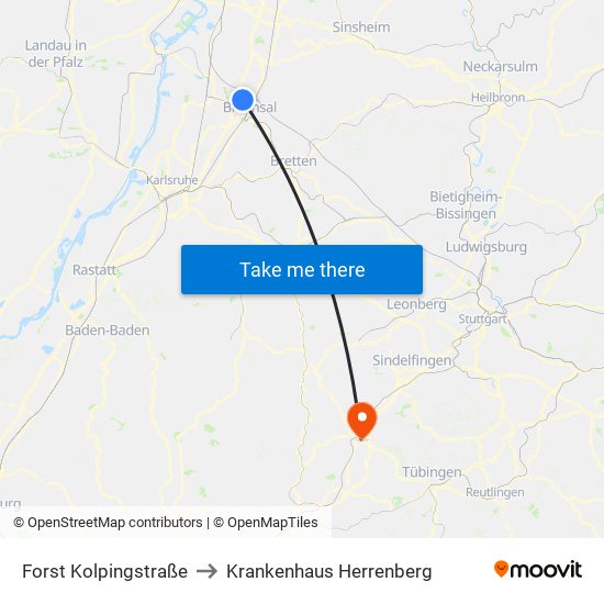 Forst Kolpingstraße to Krankenhaus Herrenberg map