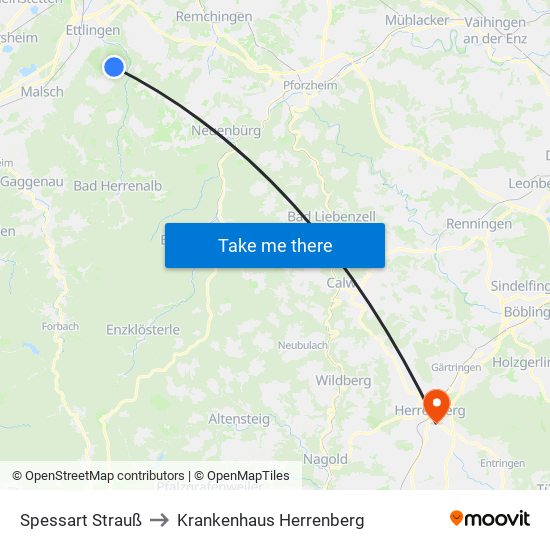 Spessart Strauß to Krankenhaus Herrenberg map