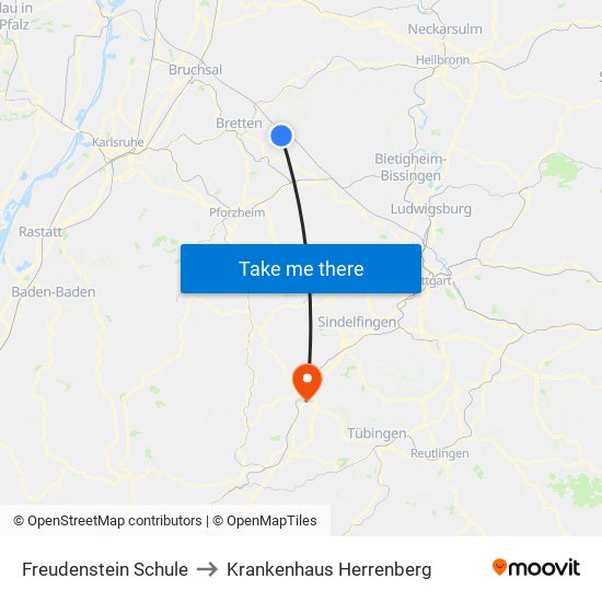 Freudenstein Schule to Krankenhaus Herrenberg map