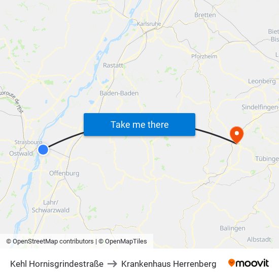 Kehl Hornisgrindestraße to Krankenhaus Herrenberg map