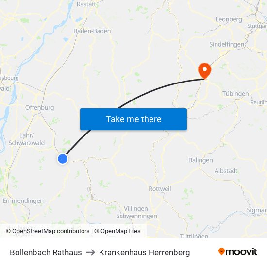 Bollenbach Rathaus to Krankenhaus Herrenberg map