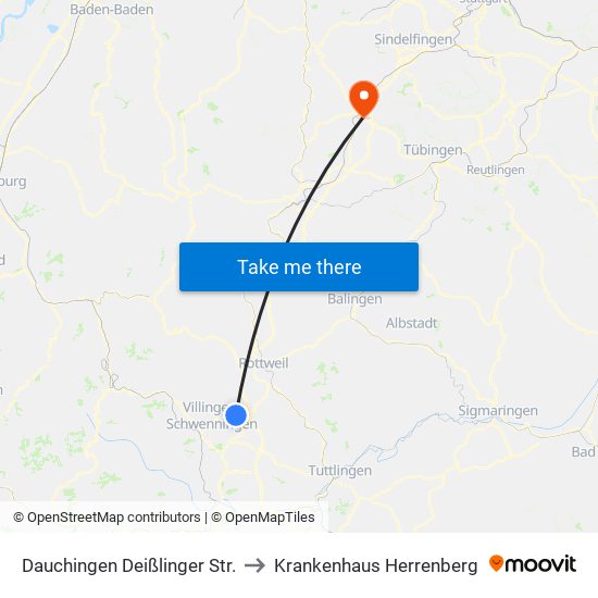 Dauchingen Deißlinger Str. to Krankenhaus Herrenberg map