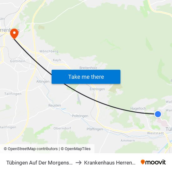 Tübingen Auf Der Morgenstelle to Krankenhaus Herrenberg map