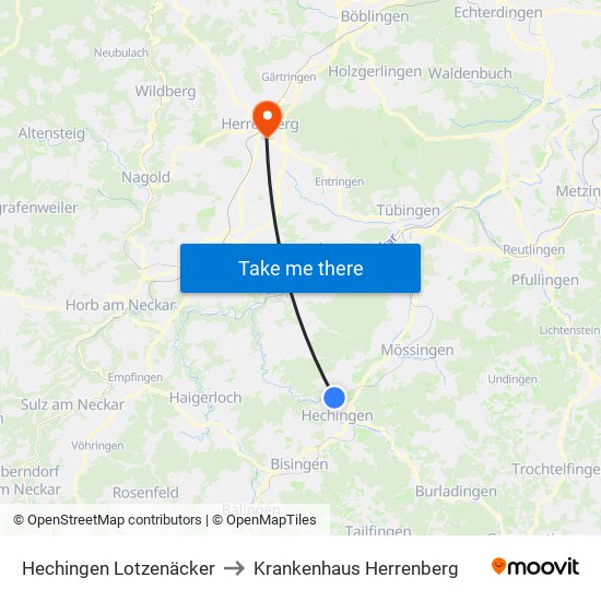 Hechingen Lotzenäcker to Krankenhaus Herrenberg map