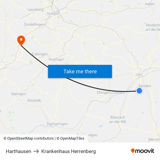 Harthausen to Krankenhaus Herrenberg map