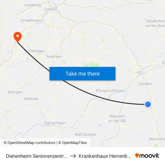 Dietenheim Seniorenzentrum to Krankenhaus Herrenberg map