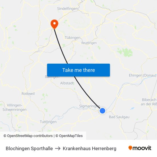 Blochingen Sporthalle to Krankenhaus Herrenberg map