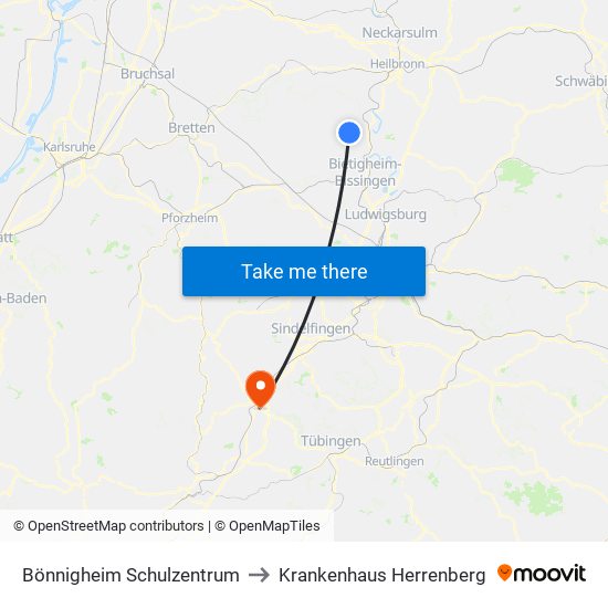 Bönnigheim Schulzentrum to Krankenhaus Herrenberg map