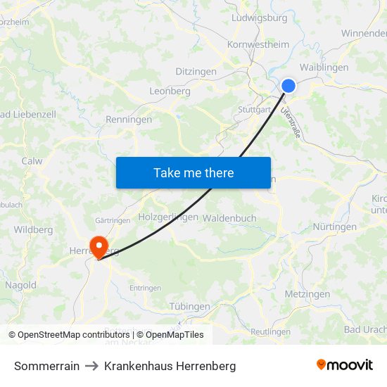 Sommerrain to Krankenhaus Herrenberg map