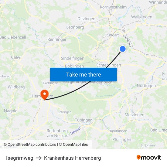 Isegrimweg to Krankenhaus Herrenberg map