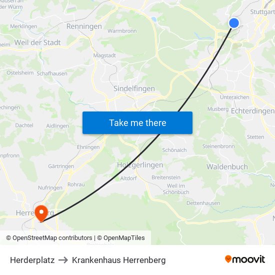 Herderplatz to Krankenhaus Herrenberg map