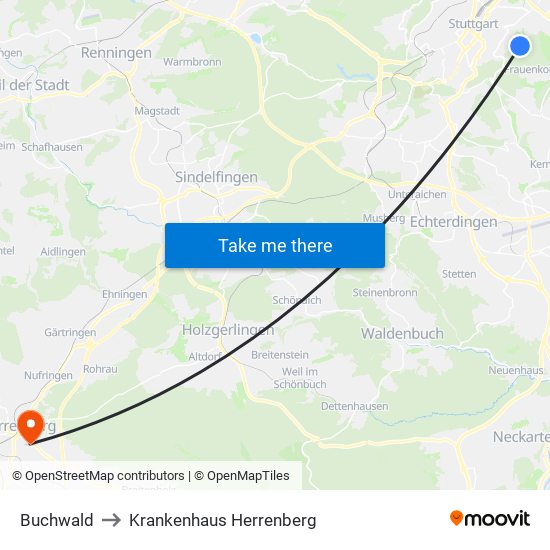 Buchwald to Krankenhaus Herrenberg map