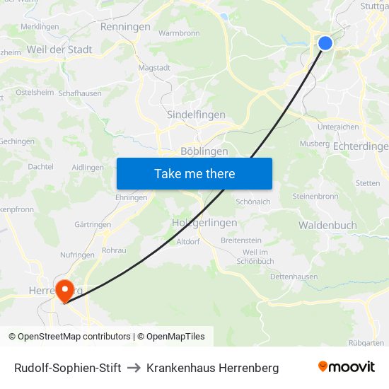 Rudolf-Sophien-Stift to Krankenhaus Herrenberg map