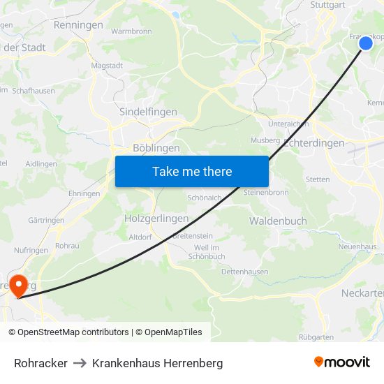 Rohracker to Krankenhaus Herrenberg map