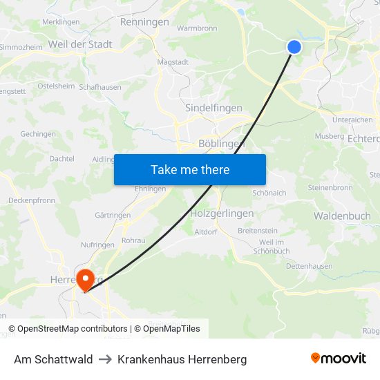 Am Schattwald to Krankenhaus Herrenberg map