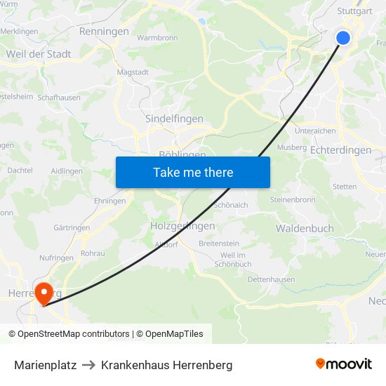 Marienplatz to Krankenhaus Herrenberg map