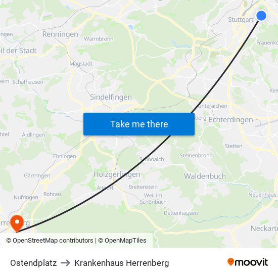 Ostendplatz to Krankenhaus Herrenberg map