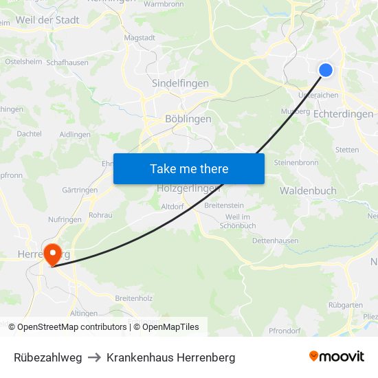 Rübezahlweg to Krankenhaus Herrenberg map