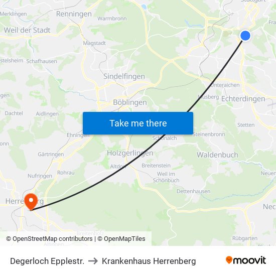 Degerloch Epplestr. to Krankenhaus Herrenberg map