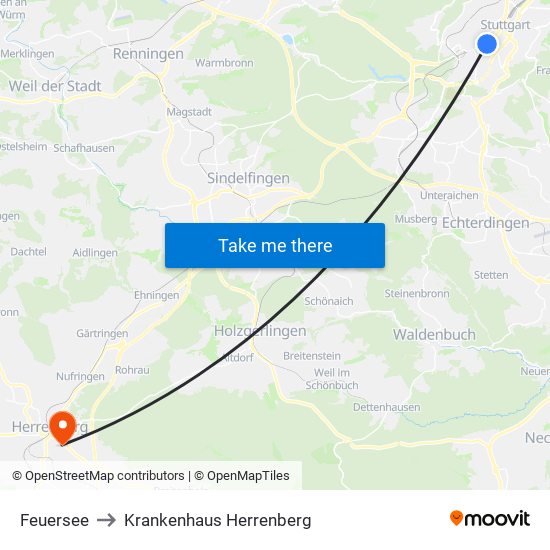 Feuersee to Krankenhaus Herrenberg map
