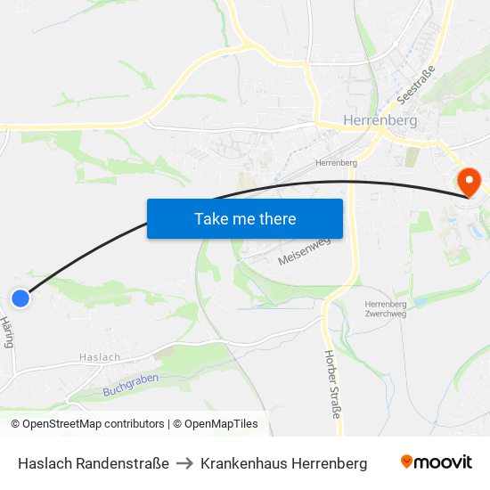 Haslach Randenstraße to Krankenhaus Herrenberg map