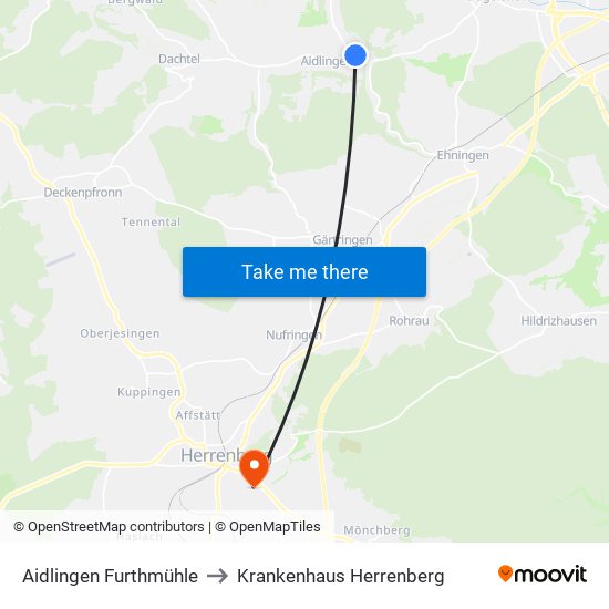 Aidlingen Furthmühle to Krankenhaus Herrenberg map