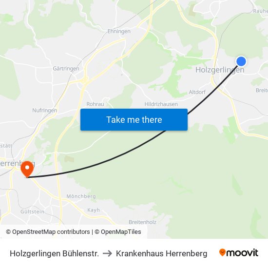 Holzgerlingen Bühlenstr. to Krankenhaus Herrenberg map