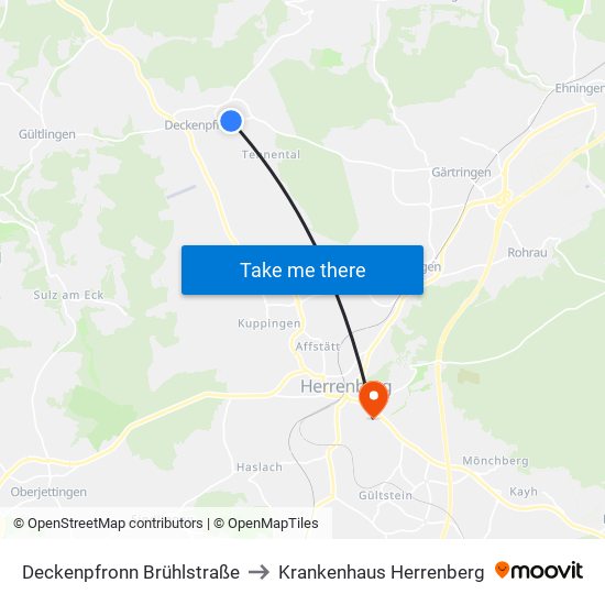 Deckenpfronn Brühlstraße to Krankenhaus Herrenberg map