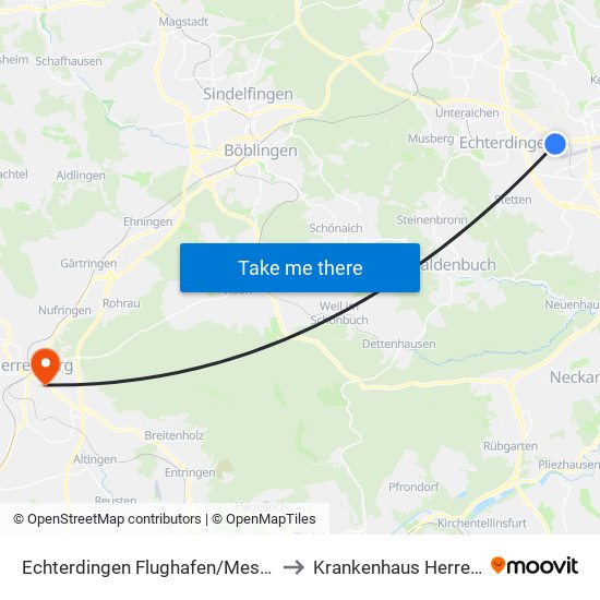 Echterdingen Flughafen/Messe (Sab) to Krankenhaus Herrenberg map